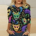 thumbnail image 4 of Gamivast Women Carnival Tops Plus Size 3/4 Sleeve Funny Mask Graphic Blouses Loose Fitted Crewneck Tunic Dressy T-Shirt Holiday Mardi Gras Pullover, 4 of 5