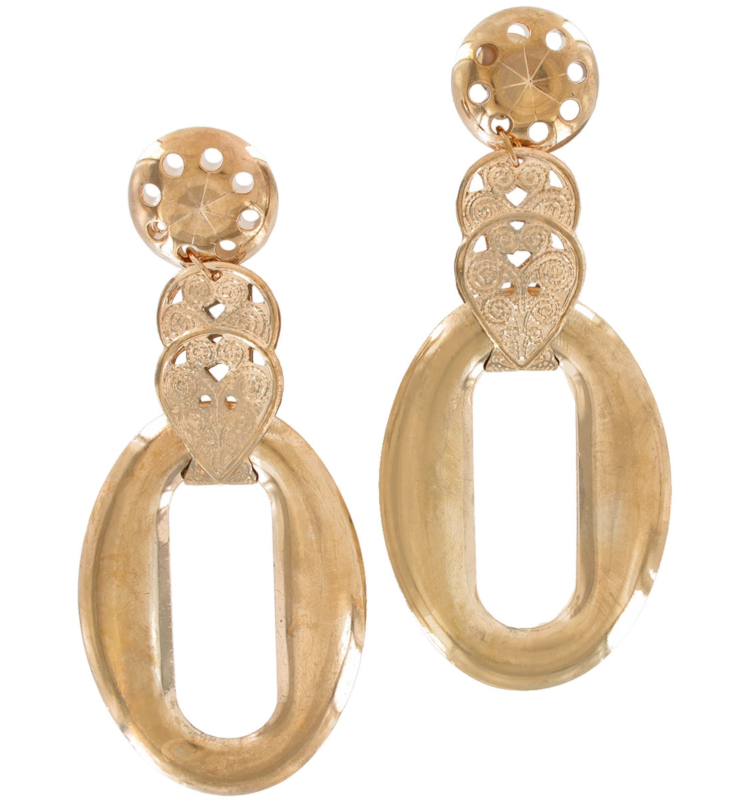 Extra Large Mega Gold Tone Dangle Hoop Statement Earrings Oval
