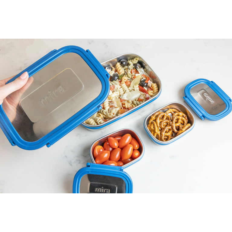 MIRA 20oz Stainless Steel Lunch Container with Two 6oz Snack Containers,  Locking Lids, Frost 