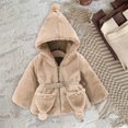 thumbnail image 4 of Odeerbi Infant Boys Girls Winter Faux Furrry Coat Winter Fleece Lined Coat Thick Down Coats Puffy Tunic Coat With Hood Khaki 6-12 Months, 4 of 6