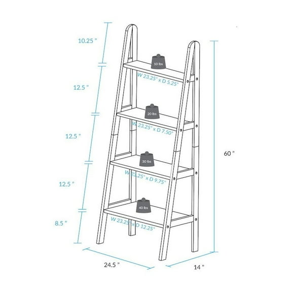 Casual Home 4-Shelf Ladder Bookcase, Warm Brown