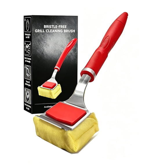 Bristle-Free Steam Grill Brush, BBQ Cleaner with Scraper, Replaceable Head, Heavy-Duty Universal Grill Tool for Multi-Type Grates, Red