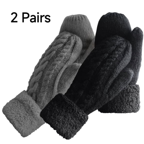 Loritta 2 Pairs Winter Gloves for Women Warm Lining Mittens- Cozy Knit Thick Women Gloves Mittens Cold Weather Black and Dark Gray