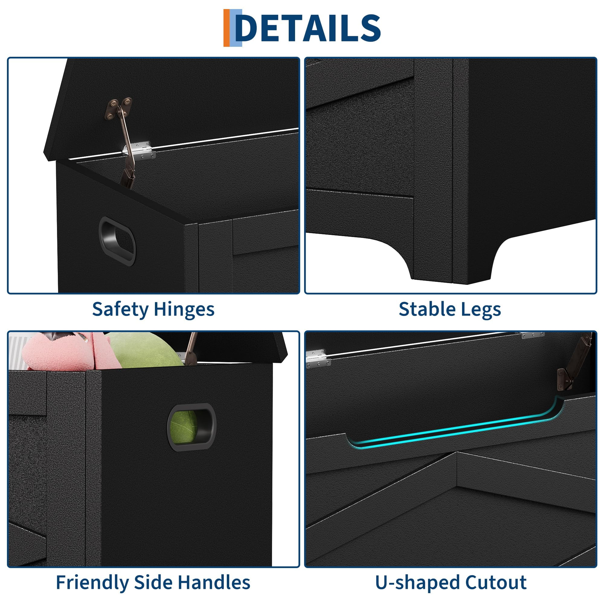 Soonbuy Storage Chest, 39.4" Storage Bench with Safety Hinge, Farmhouse Style Wooden Toy Chest for Entryway, Bedroom, Living Room