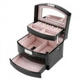 thumbnail image 3 of Aigend Jewelry Box - Three-layer Semi-automatic Jewelry Box Liftable Lock Jewelry Box Ring Necklace Earrings Storage Box for Lady Gift (??), 3 of 8