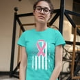 thumbnail image 3 of Tee Hunt Pink Ribbon Distressed Flag Women's T-Shirt Novelty T-Shrit Breast Cancer Awareness Tee, Light Blue, Medium, 3 of 5
