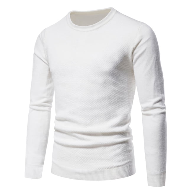 Penkiiy Chandails pour Hommes Mode Hommes Décontracté Manches Longues Col Rond Uni Dames Chandail Tricoté Hauts Chandails Blancs