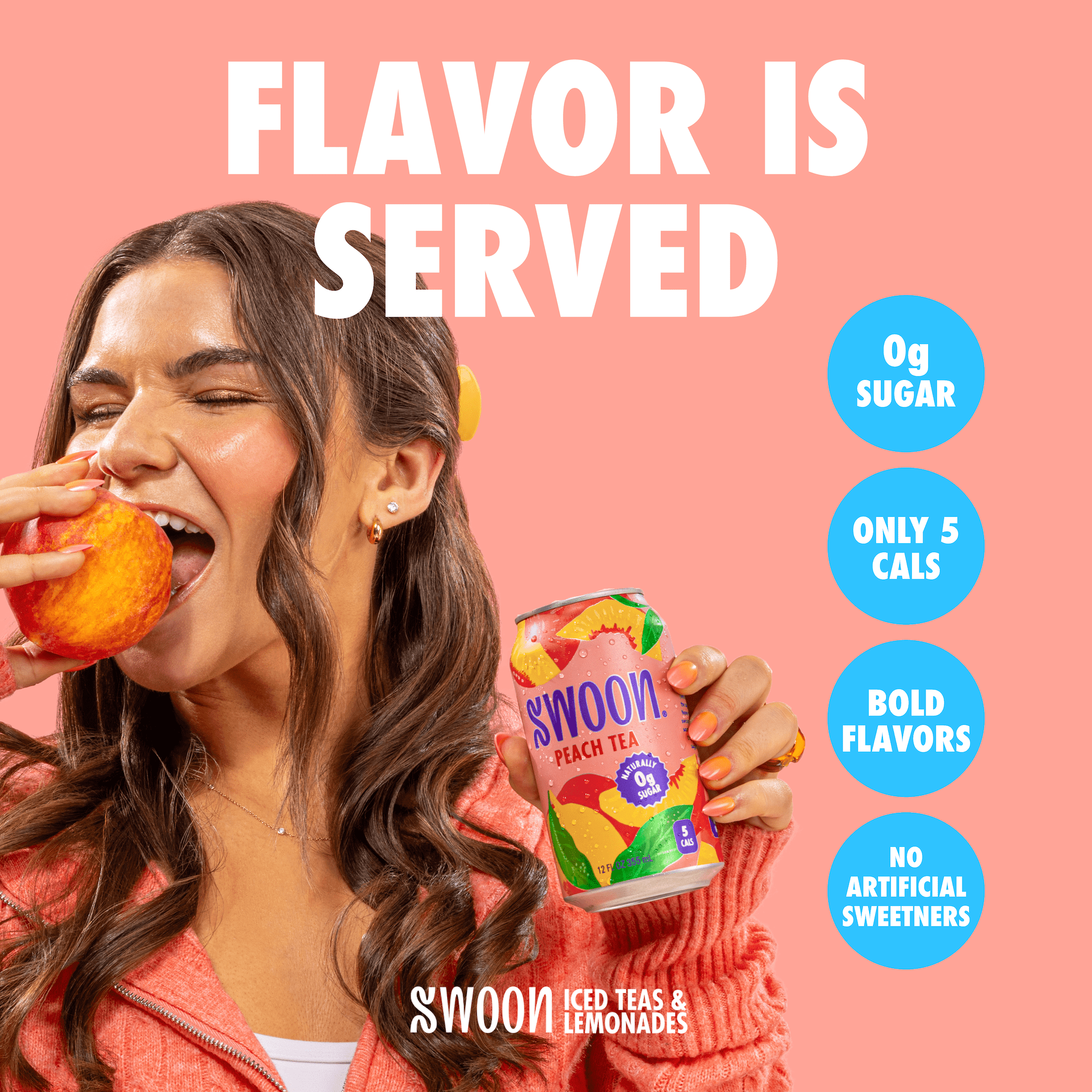 (12 pack) Swoon Zero Sugar Peach Tea, 5 Calories, Sugar Free, 12 fl oz Can