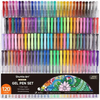 Shuttle Art 120 Unique Colors (No Duplicates) Gel Pens Colored Gel Pen Set for Adult Coloring Books Art Markers