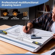 A3 Drafting Board Portable Drawing Table with Parallel Bar, Tabletop Drafting Table, Multifunctional Drawing Board with Angle Adjustable Measuring System, Inch