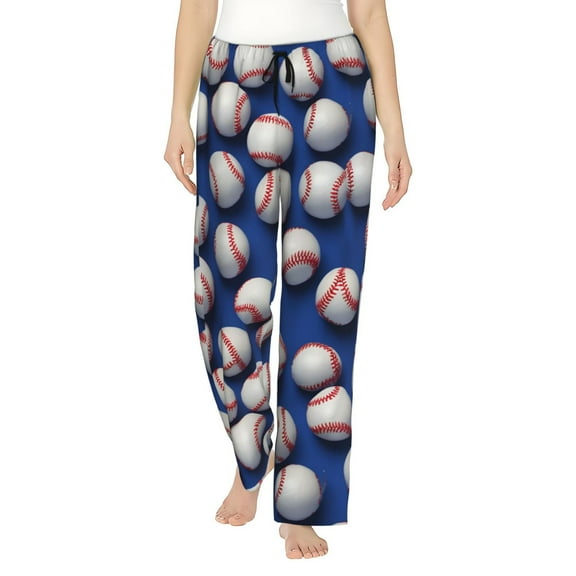 Baseball Ball Women's Comfy Pajama Pants with Pockets,Soft Stretch Drawstring Lounge Pants, Soft Casual Wide Leg Pjs Sleep Bottoms