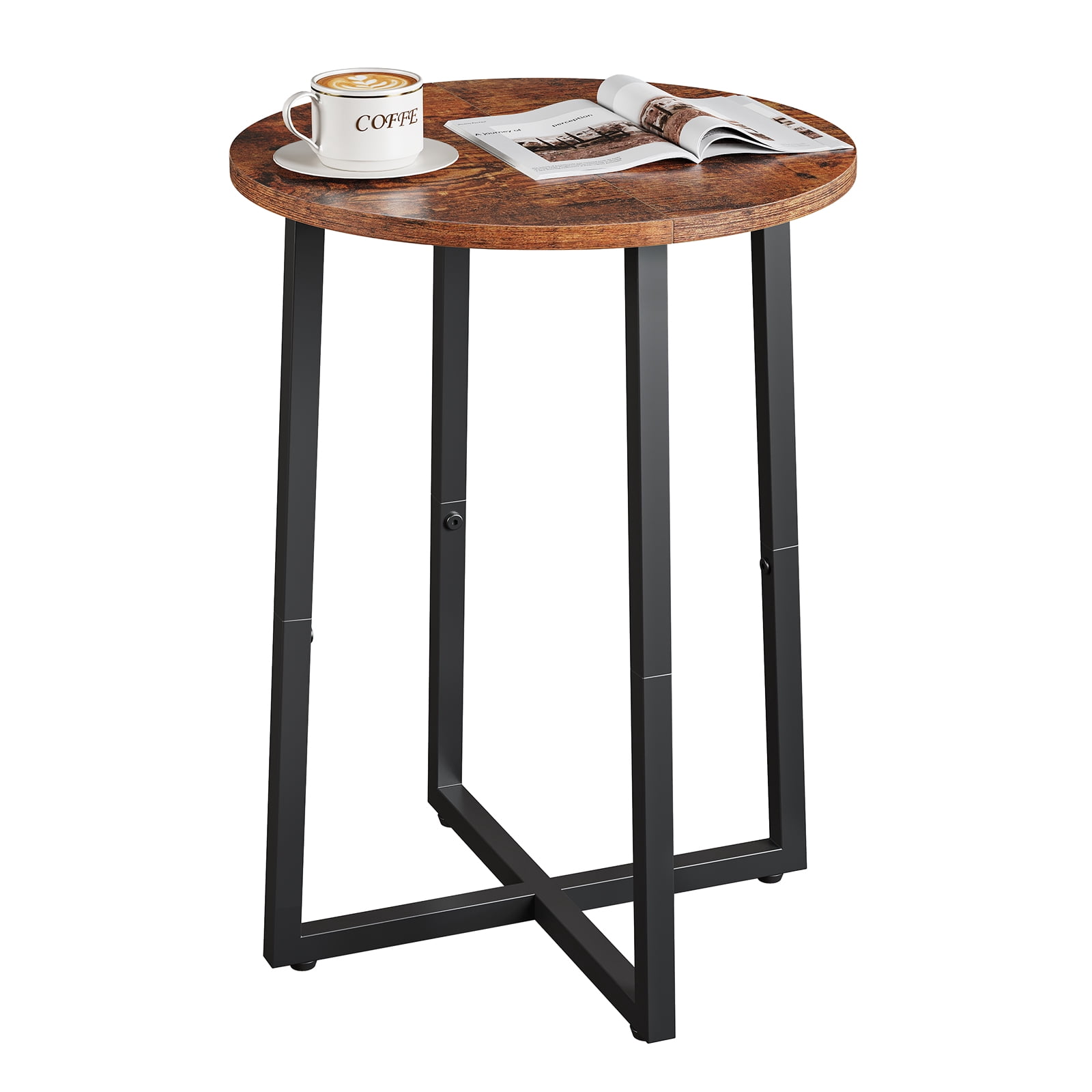 Side Table for Small Spaces, Round End Table with Metal Legs, Small Accent bedside Table for Living Room Bedroom, Reddish Brown