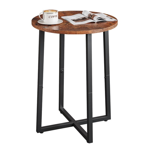 Side Table for Small Spaces, Round End Table with Metal Legs, Small Accent bedside Table for Living Room Bedroom, Reddish Brown