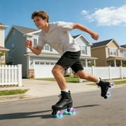 LPAMEOIU Roller Skates for Women,4-Flashing-Wheel Men Quad Skate for Girl Boy(Black,Women 8.5/Men 7)