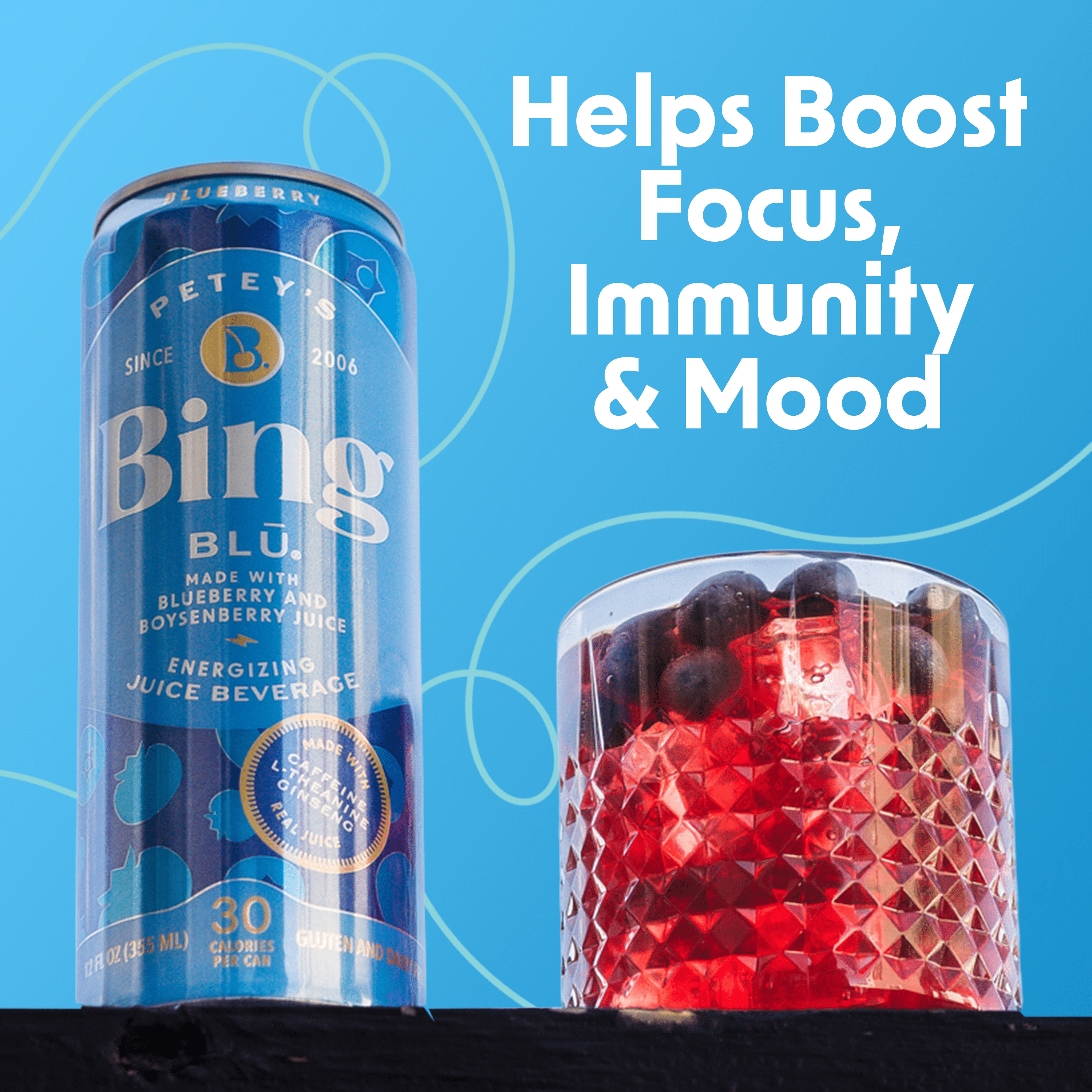 Bing Beverage Healthy Energy Drinks, Bing Blu, 12 oz (12 Pack)
