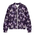 thumbnail image 4 of COEQINE Womens Zip Up Bomber Jacket Coat Stand Collar Short Jackets with Pockets, Long Sleeve Cropped Coat Y2k Tops Outerwear Fall Winter Outfits Sweatshirts, Large, Purple Butterfly, 4 of 7