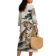 thumbnail image 2 of DISNIMO Tiger Tree Print Women Casual Maxi Dresses V Neck Loose Dress Lightweight 3/4 Sleeve Shift Dress Fashion Fall Dresses for Women, S, 2 of 6