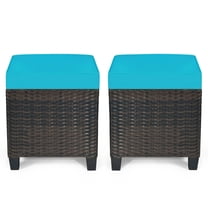 Spaco Outdoor Patio Ottomans,2 Pieces Patio Rattan Ottoman Set with Removable Cushions-Turquoise