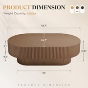Gelloan 43.7 Oval Coffee Table, Modern Wood Fluted Coffee Table for Living Room, Relief Center Table with Sturdy Pedestal,Brown