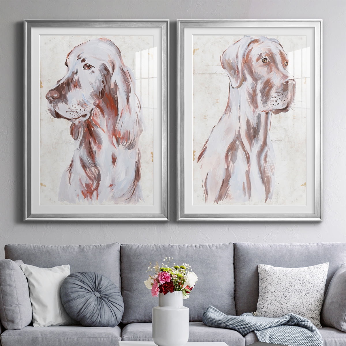 Wexford Home Sitting Dog III Premium Framed Print, 30.5" x 42.5" - Ready to Hang, Silver (Set of 2)