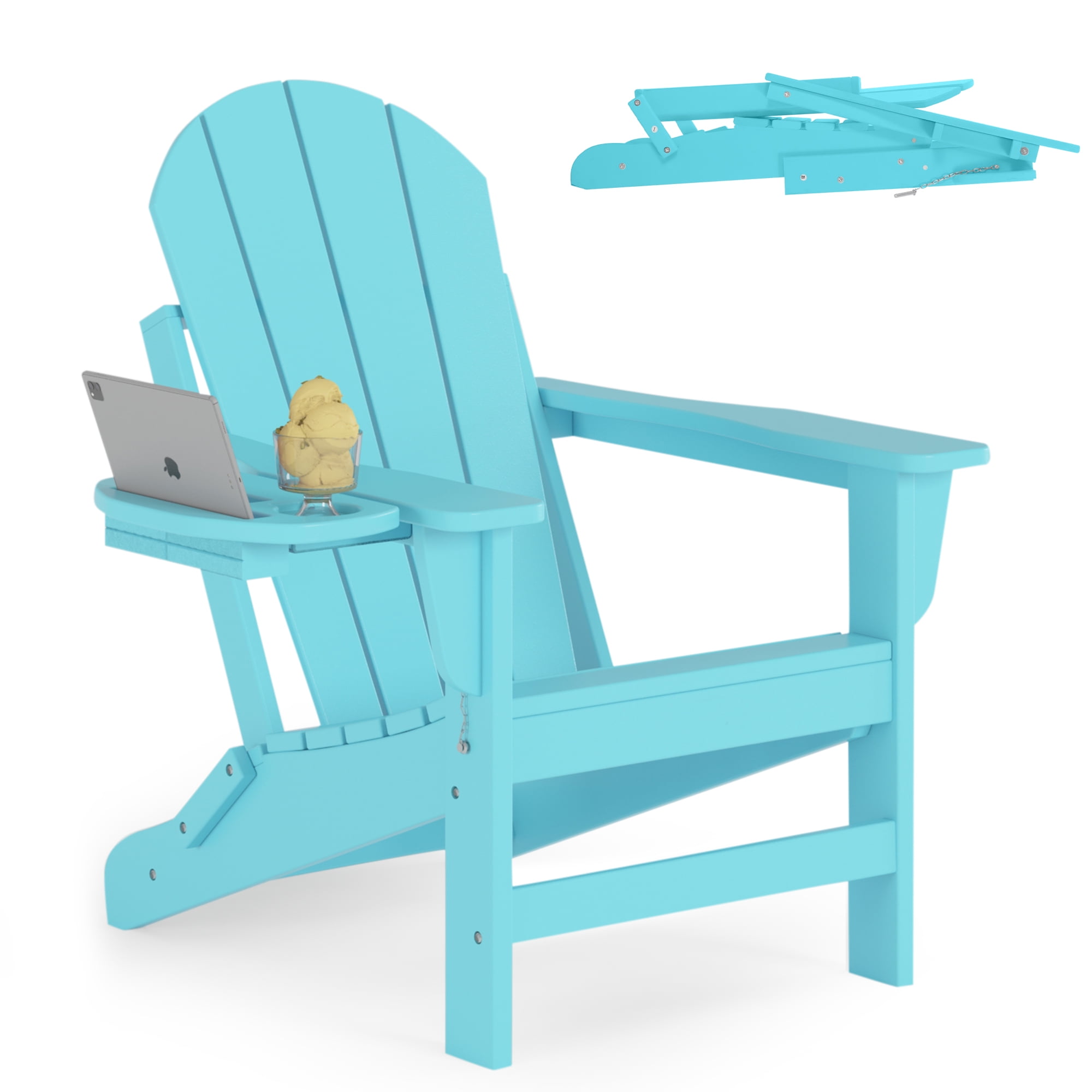Folding Plastic Adirondack Chair with 4 in 1 Cup Holder Tray Plastic