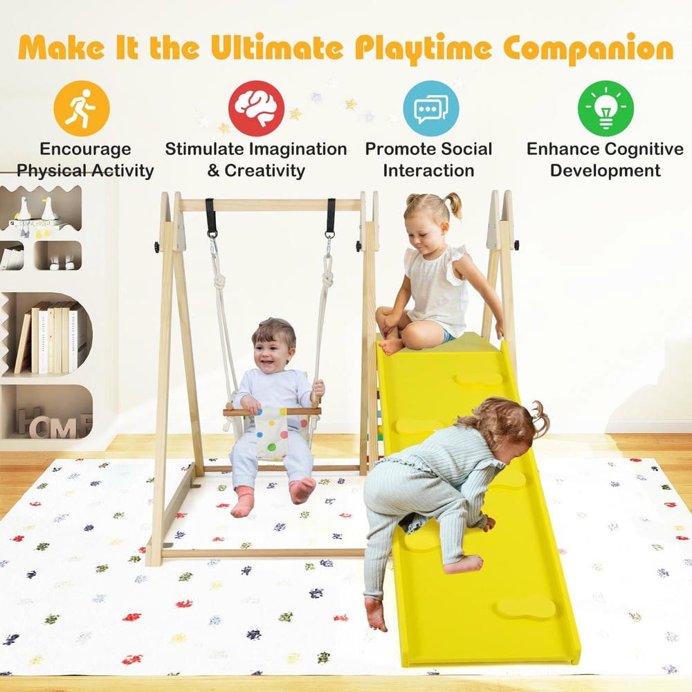 Resenkos 4-in-1 Indoor Jungle Gym with Baby Swing & Ramp - Multicolor