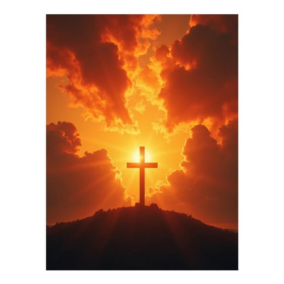 Diamond Art Kit for Adults, Sunset Cross Hill Silhouette Sky Diamond Painting for Adults Beginners, 5D DIY Diamond Art Painting Kits, Colorful Diamond Painting Craft for Home Decor 12x16