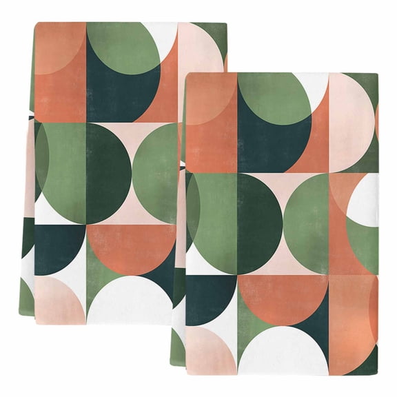 Dish Towels, Mid Century Geometric Absorbent Kitchen Towels 2 PCS, Abstract Modern Green Orange Microfiber Hand Towels Dish Cloths Tea Towels for Home Bathroom Cleaning Drying,18X28-Inch,