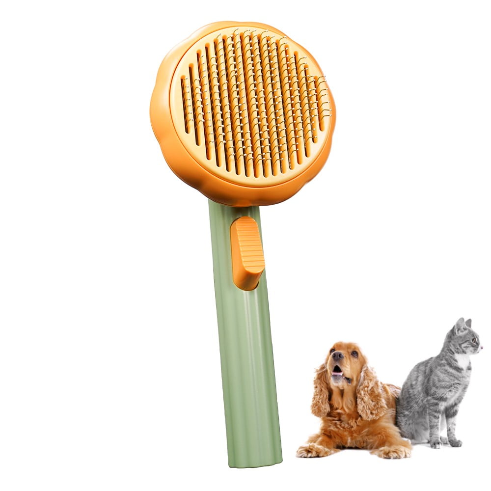 Pumpkin Cat Brush for Shedding and Grooming Pet Self Cleaning Slicker