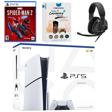 Sony PlayStation 5 Slim Disc Bundle with Spider-Man 2, EPOS Headset and MightySkins Code