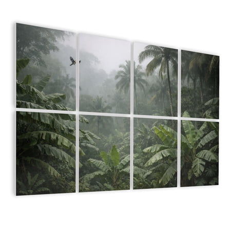 8 Pack Art Acoustic Panels Sound Absorbing Tropical Jungle Palm Trees Banana Leaves Misty Green Rainforest Decorative Soundproof Wall Panels Self Adhesive for Nursery Game Room Bedroom 48 x32