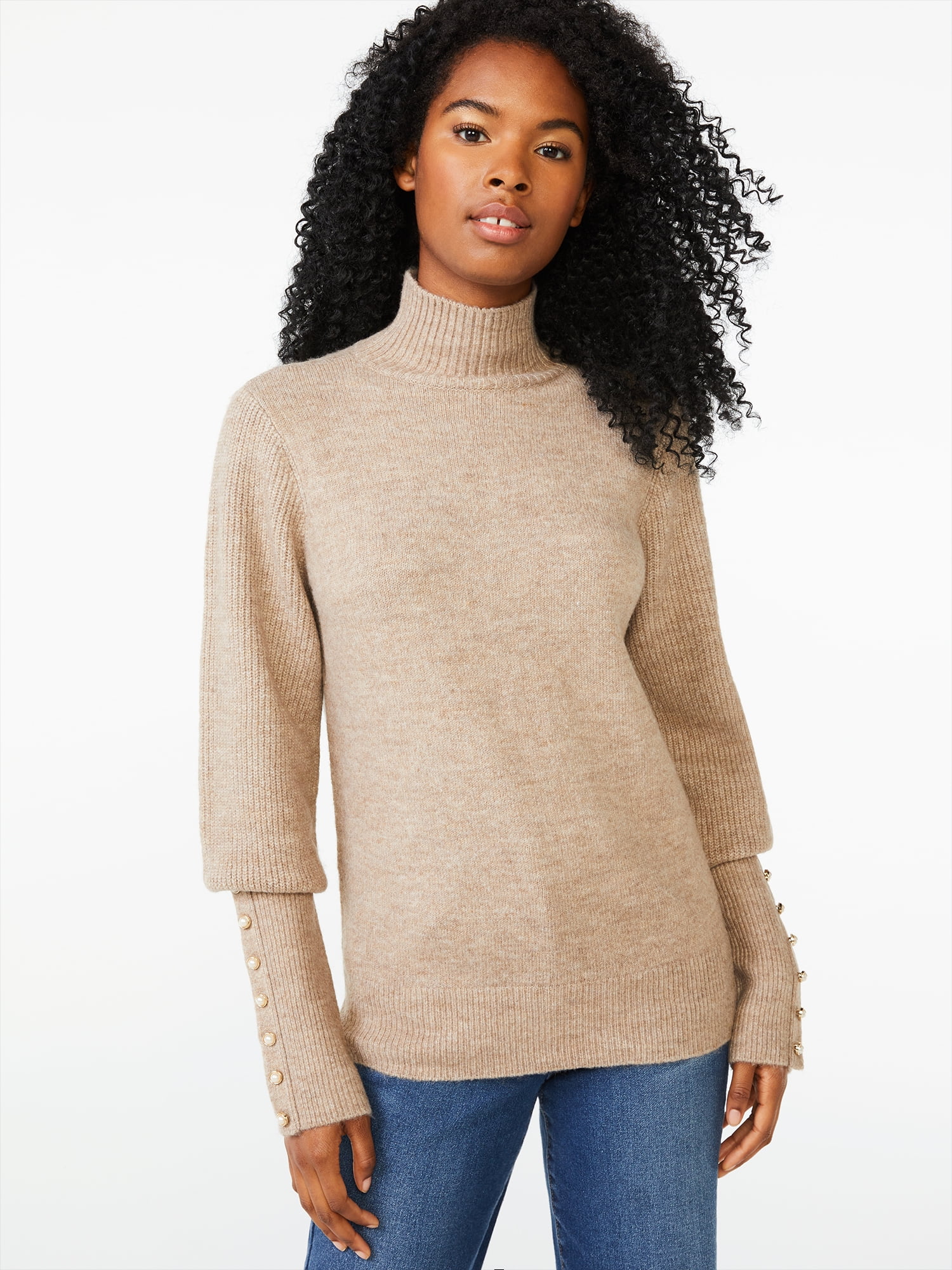 Scoop Women's Button Cuff Turtleneck 