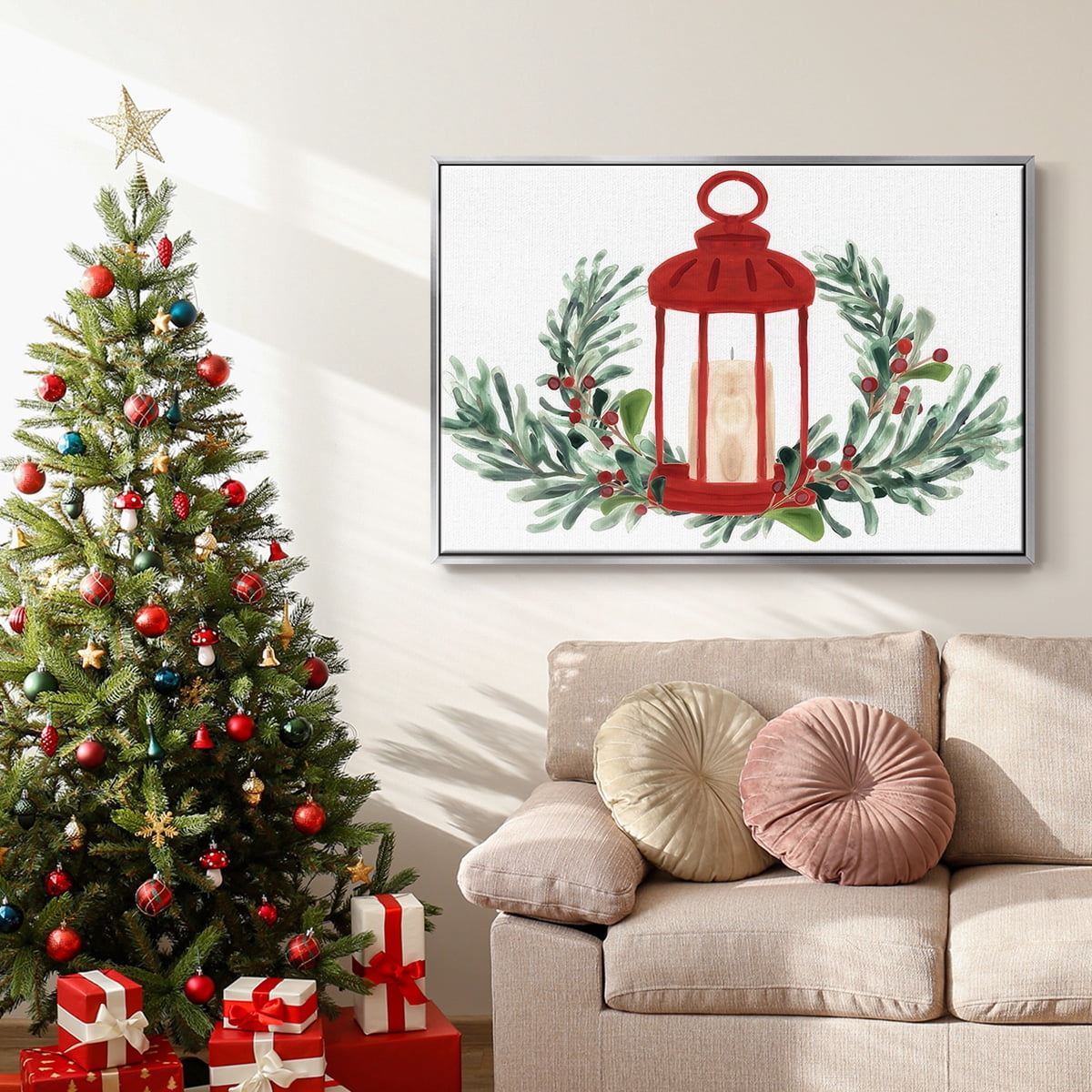 Woodland Holiday Collection A - Framed Gallery Wrapped Holiday Canvas - 25 x 37 - Silver Frame