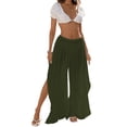 thumbnail image 3 of Womens Wide Leg Split Skirt Pants Boho Loose Palazzo with Elastic Waist Vacation Pants Green L, 3 of 8