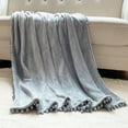 thumbnail image 6 of LOMAO Flannel Blanket Soft Throw Blanket with Pompom Fringe Lightweight Bed Blanket Fit Couch Sofa(70"x 80")(Blue Grey), 6 of 9