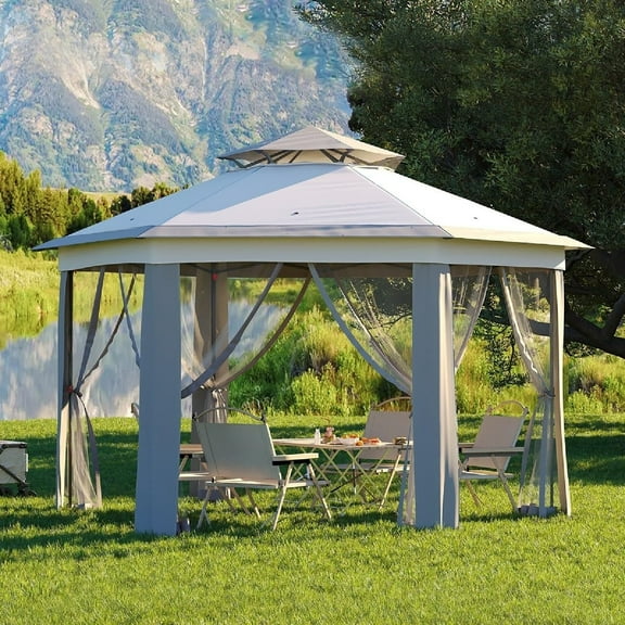13' x 13' Pop up Canopy Tent with Netting Sidewalls, 6 Sided Outdoor Gazebo Tent Gazebo Shade Shelter