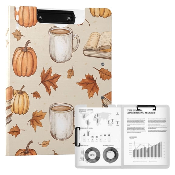 FORMRS A4 Clipboard Folder with Pen Holder Horizontal Foldable School Office Binder, Fall Mug Pattern