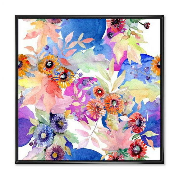 Wildflowers and Vibrant Wild Spring Leaves IV' 16" x 16" Framed Painting Canvas Art Print, by Designart