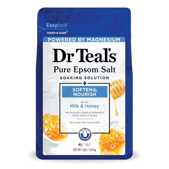 Dr Teal's Pure Epsom Salt Soaking Solution, Milk & Honey, 3 lbs