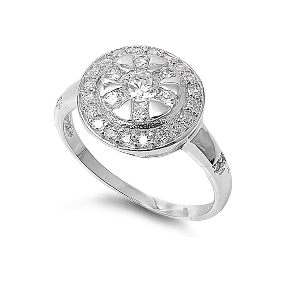 Cluster Center Embraced Cubic Zirconia Ring Sterling Silver 925