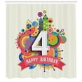 thumbnail image 3 of Number Shower Curtain, Happy Birthday Four Years Old Fun Abstract Fractal Geometric Circles Childish Image, Fabric Bathroom Set with Hooks, 69W X 70L Inches, Multicolor, by Ambesonne, 3 of 3