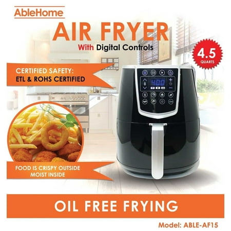 AbleHome Electric Air Fryer 4.5 Qt 1350 W Digital Timer Temperature Control 8 Presets Oil