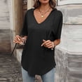 thumbnail image 6 of Kinrui Womens Short Sleeve Hooded T-Shirts Casual V Neck Loose Fit Lightweight Solid Color Pullover Top Black M, 6 of 8