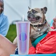 thumbnail image 4 of 710ml Wall Plastic Tumbler with Lid and Straw Cold Drink Travel Mug Reusable Party Cup Perfect for Office Poolside Parties Gifts For Him & Her - Transparent silver, 4 of 5