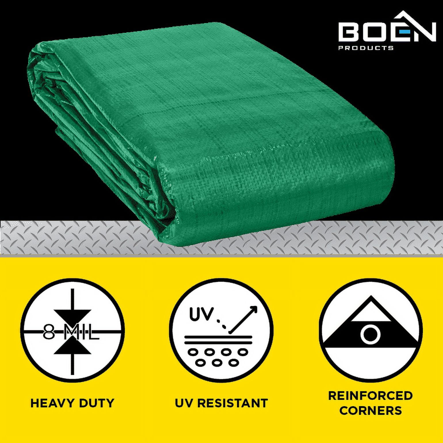 BOEN 30 x 30 ft 8 Mil Green Tarp, Medium Duty Waterproof Tarp