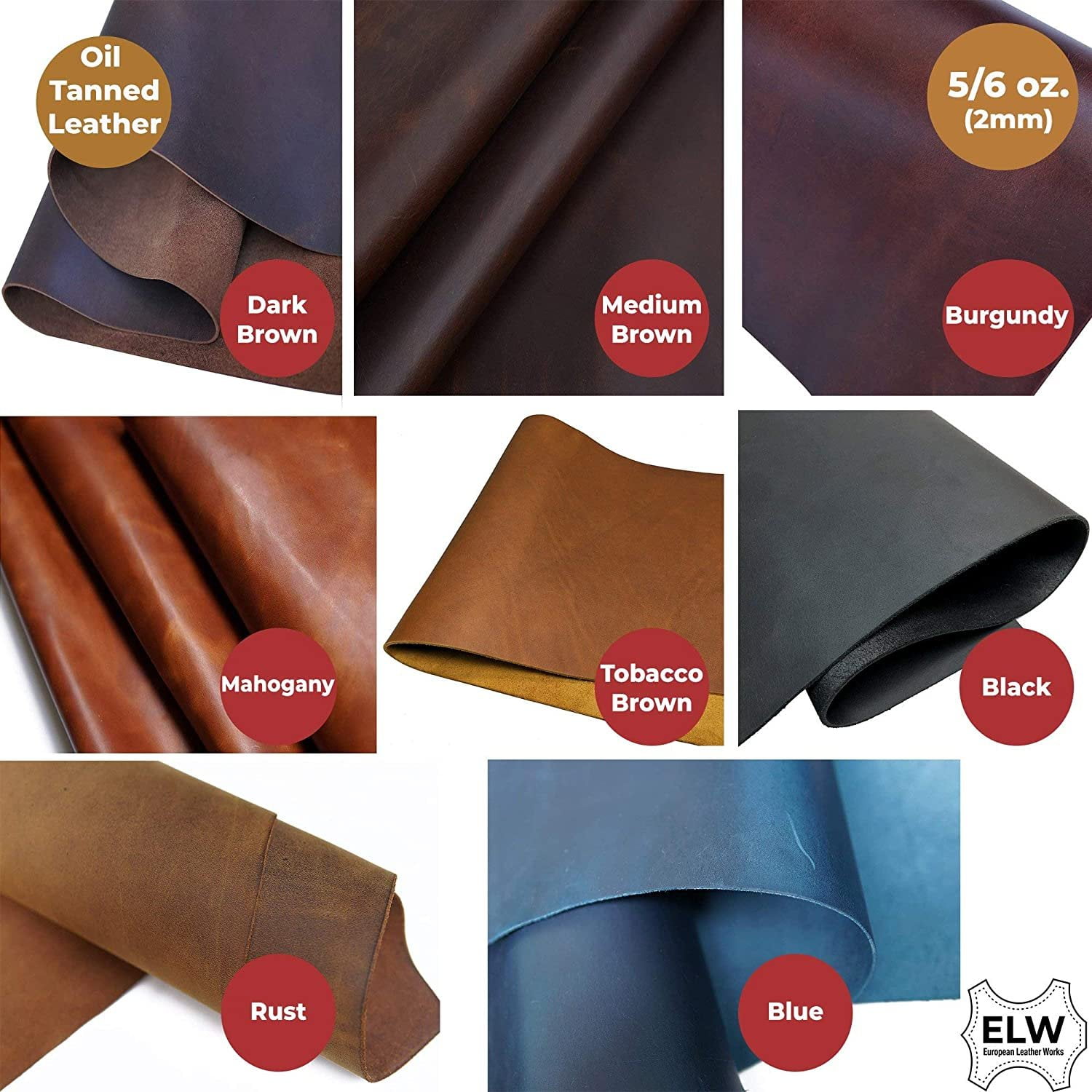 Tooling Leather 5-6oz Pre-Cut Oil-Brown Pull-up Genuine Cow Leather Hide Skin 