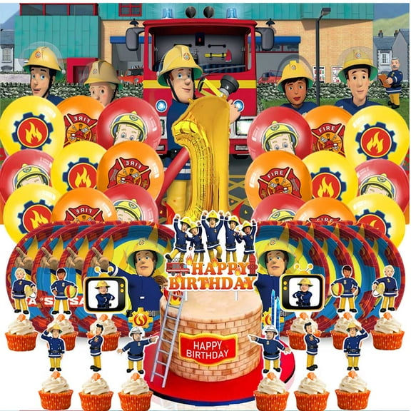 Fireman Sam Balloons Party Supplies 1st Decor Tableware Birthday Cake Topper Decorations Banner Backdrop