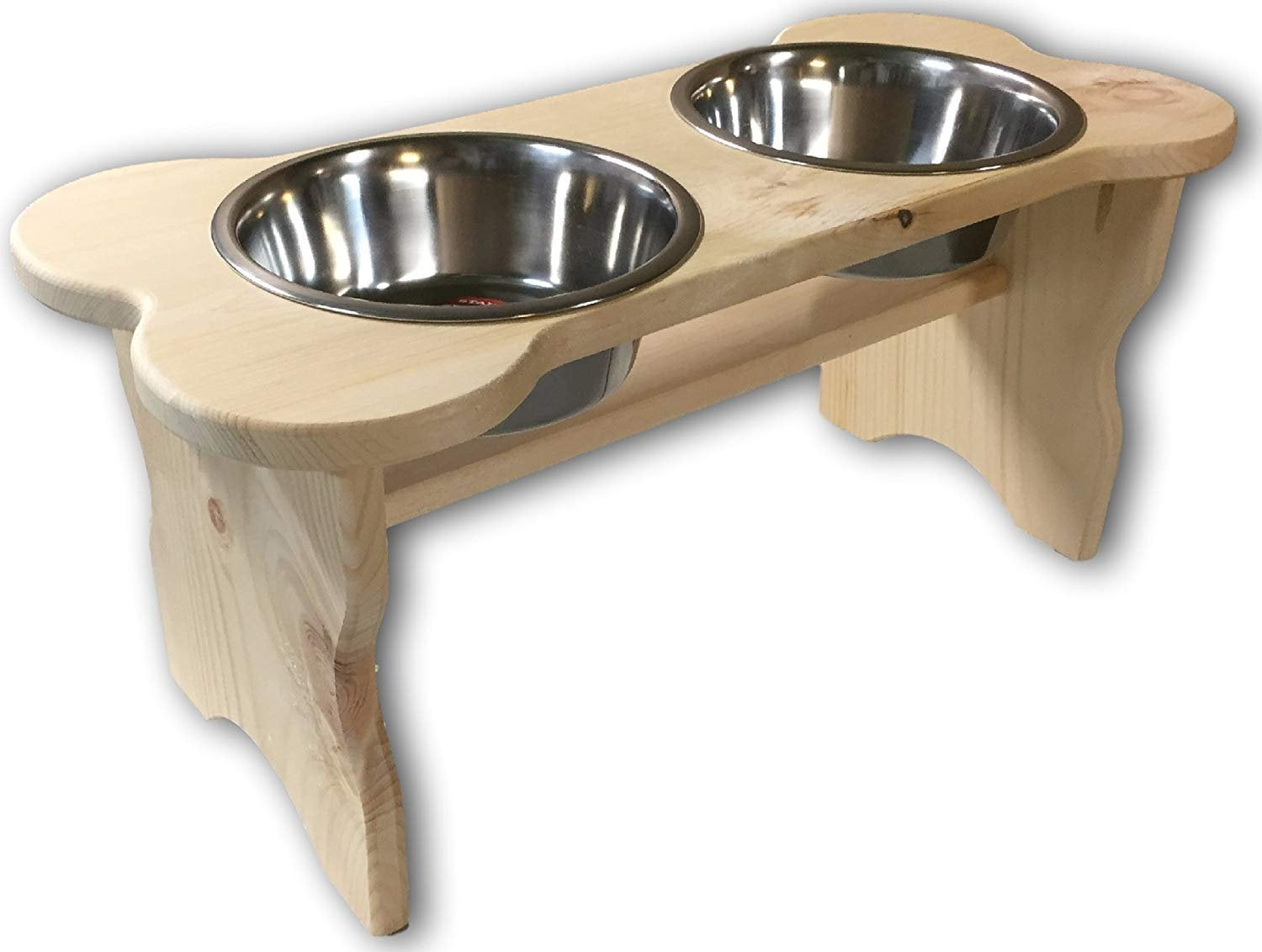 Good Wood Primitive Bone Shaped Pine Wood Dog Bowl Stand for Medium