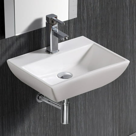 Elanti Modern Compact Ceramic 18 Wall Mount Bathroom Sink With Overflow