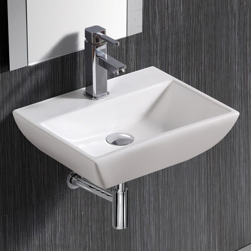 Elanti Modern Compact Ceramic 18 Wall Mount Bathroom Sink With Overflow Walmart Com Walmart Com